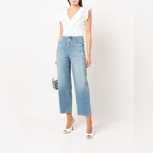 Veronica Beard Crosbie High Rise Crop Wide Leg Jeans Zephyr Blue Boho Sz 30
